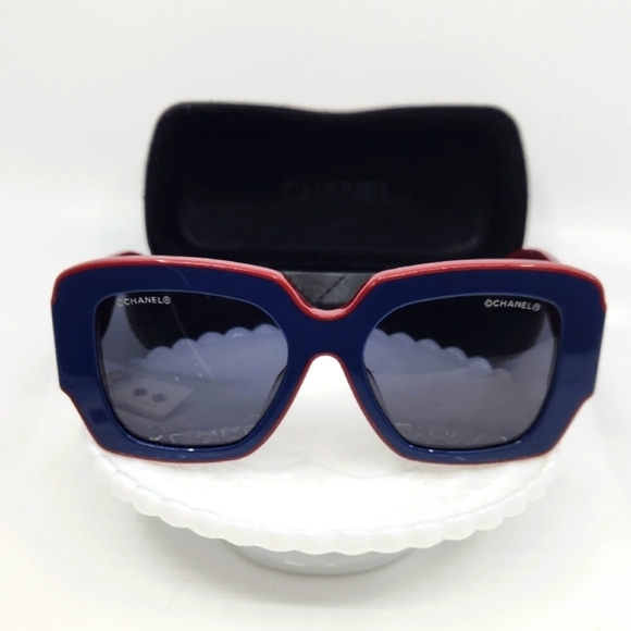 Chanel Sunglasses and Chanel Case: Blue and Red Eyewear - Picture 1 of 9